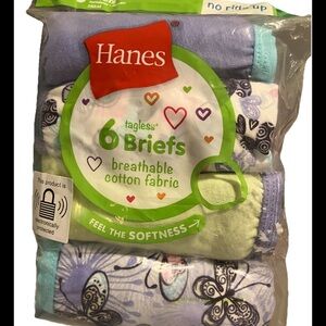 Hanes Girls Size 12 Cotton Briefs 6 Pack NIP Tagless Multicolor